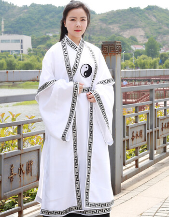 长袍道教长褂太极服道服道袍两件套男道衣女道士服装法衣披挂 白色