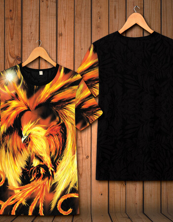 中国风潮个性印花t恤夏季男装孔雀凤凰短袖青少年精神小伙衣服 425