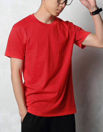 短袖t恤男纯色圆领修身韩版学生纯棉打底衫体恤潮青少年运动汗衫 红色