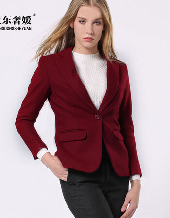 上东奢媛2015秋冬装新款纯色女士修身羊毛呢小西装女外套 深红色 4xl