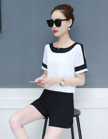 纤非凡套装女夏夏季套装女装时尚2018新款洋气上衣短裤雪纺气质显瘦