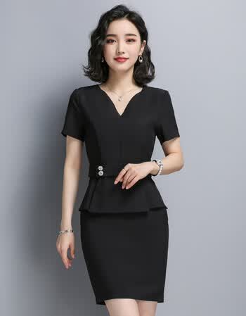 职业套装女气质2018新款时尚商务西装套裙夏季短袖ol正装面试装 黑色
