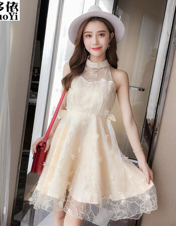 青少年少女公主裙成人女裙子2018夏季新款韩版初高中女生甜美刺绣蝴蝶