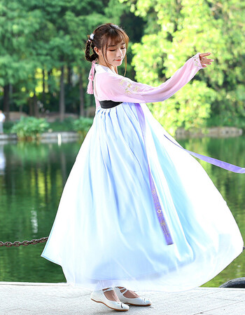 新款汉服夏装女襦裙中国风汉服女装改良日常古装刺绣齐胸仙女 冷月