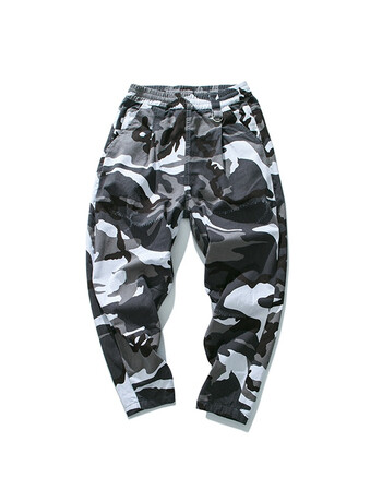 夏季宽松直筒小脚迷彩裤男潮流军旅风松紧腰休闲长裤 黑白迷彩 xl