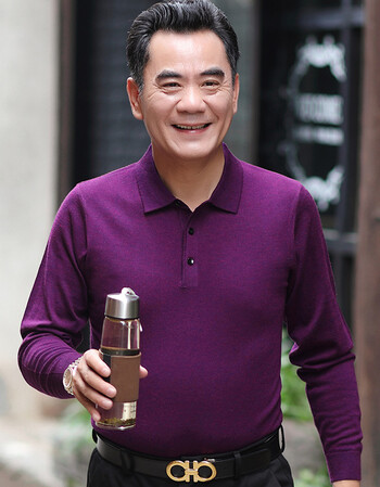 0装新款爸爸长袖恤中老年男士0-0岁毛衣中年人打底衫男 紫红 170