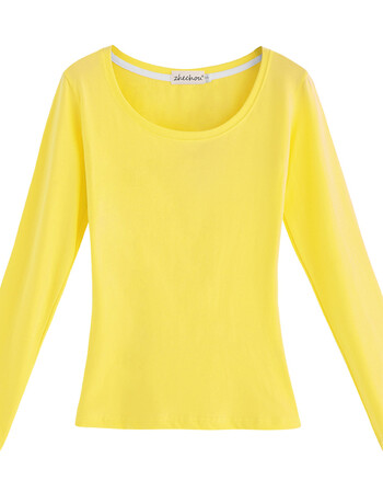 春秋chun棉长袖打底衫女修身百搭t恤女短款大码纯色圆领上衣女秋衣t