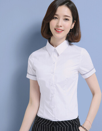 18新款女士白色衬衫夏正装短袖白衬衣女学生风上衣修身色职业装 白色