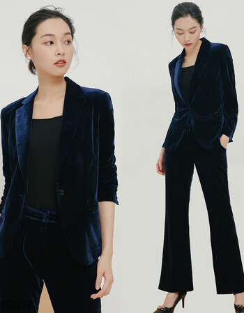金丝绒套装2018秋季新款天鹅绒西服收腰修身百搭丝绒小西装外套女