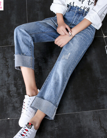 初中生高中生学生青少年少女装阔腿牛仔裤女春秋2018新款韩版薄款显瘦