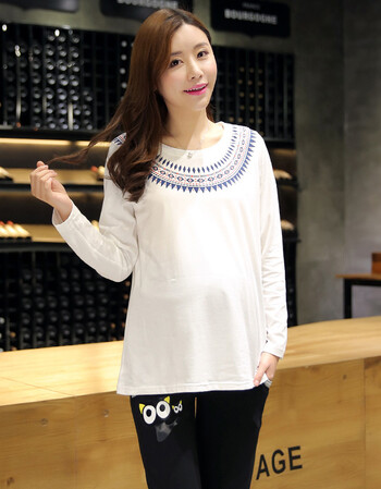 黛熊孕妇装长袖孕妇上衣韩版春秋装孕妇打底衫t恤m-210 白色 l