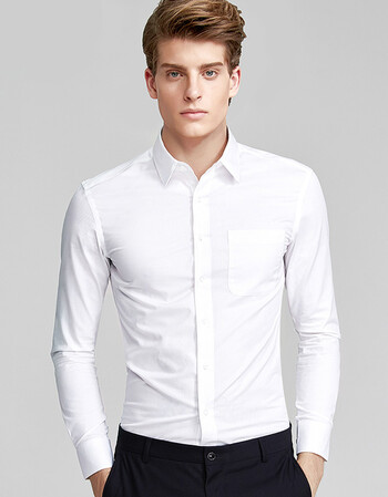 白衬衫男长袖修身免烫商务正装职业工作上班色韩版西装衬衣白色 fflx