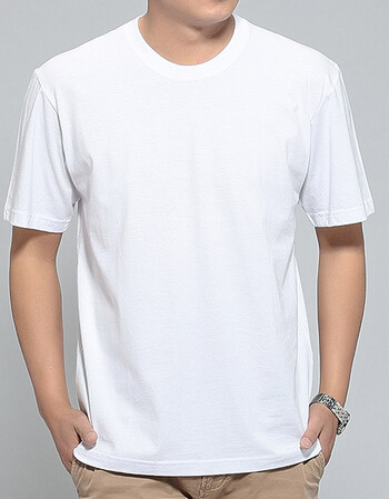 男士纯棉圆领纯色v领宽松中老年休闲中年全棉汗衫打底衫 012圆领白色