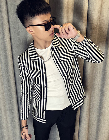 网红同款精神小伙寸衫社会人发型师衬衫外套修身夜场男装少爷服潮