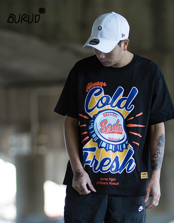 buruo香港潮牌2018夏季新款潮牌印花嘻哈t恤潮流衣服男女宽松短袖上衣