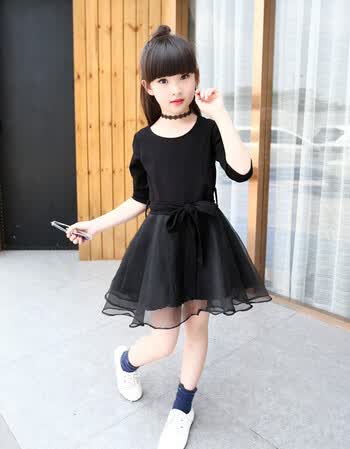 小学生连衣裙秋夏装8女童9长袖10岁12女孩裙子11儿童公主裙13黑14