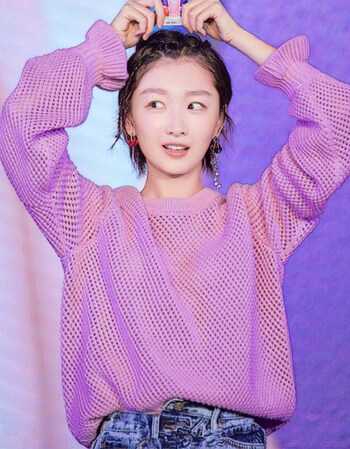 huigeer惠戈尔 周冬雨同款紫色镂空毛衣女2018早秋新款慵懒风宽松套头