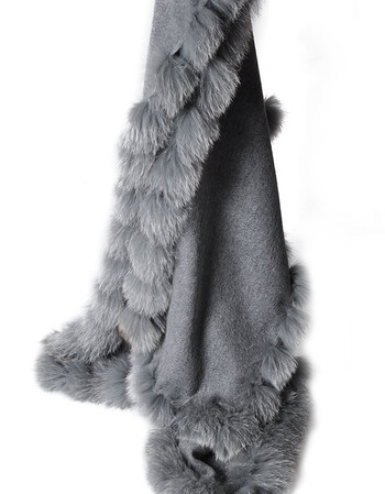 秋冬女士狐狸毛皮山羊绒披肩加厚皮草大披肩灰色保暖时尚