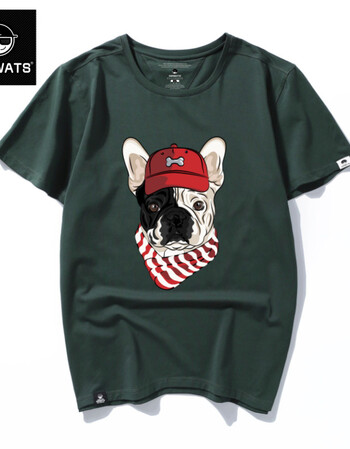 潮牌大码男装 胖子夏季新款印花斗牛犬狗宽松短袖棉t恤衫 墨绿 6xl