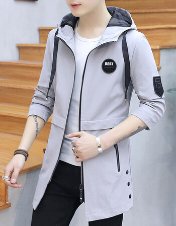 中长款夹克男2018秋季新款学生连帽潮流外套青少年男士休闲风衣服