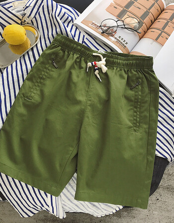 短裤男士夏季印花五分裤子男生韩版潮流休闲夏天宽松沙滩短裤 军绿色