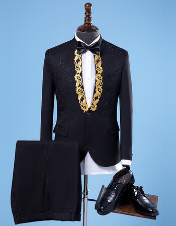 演出服男成人立领亮片歌手主持人服装舞台大合唱男士礼服西服套装