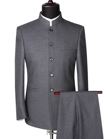 皮尔卡丹男士西服套装 中华立领中山装 中国风商务礼服西装 灰色 165c