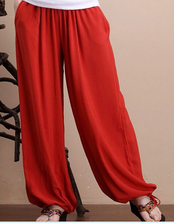 2018夏季新品休闲时尚棉麻阔腿灯笼裤宽松显瘦舒适女绵绸长裤纯色