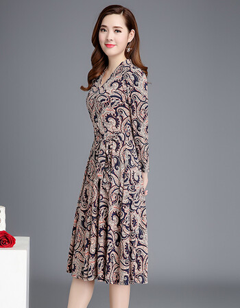 年轻妈妈春秋长袖连衣裙中长款新款中年女士40岁50中老年裙子高贵