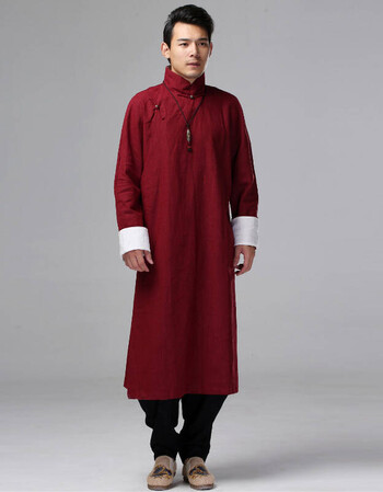 中国风男装复古棉麻长衫相声服评书大褂表演出民国服装中式长袍子 酒