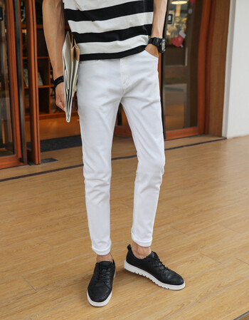 韩版春夏季白色裤子男修身小脚裤弹力青年休闲牛仔裤白男式夏季潮