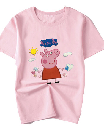 小猪佩奇衣服短袖t恤男女社会人半袖上衣2018新款佩琪情侣体恤衫 爱心