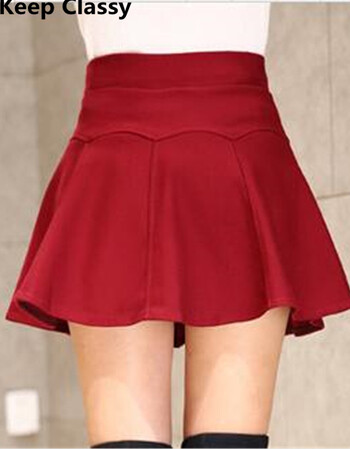 秋冬新款女半身裙韩版女装a字裙短裙高腰伞裙拼接百褶裙885 深红色 xl