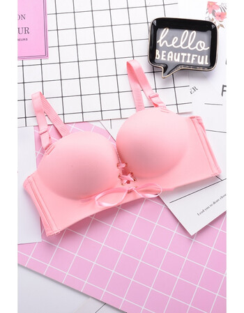 无痕无钢圈小胸聚拢文胸性感舒适无肩带礼服婚纱调整型内衣胸罩 粉色