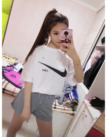 夏季韩版社会女快手红人黑暗萝莉大美萝莉焱同款短袖t恤 短裤套装