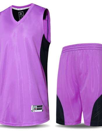 套装男夏季背心球衣定制印字大学生短袖运动训练队服比赛服 梦z队紫色