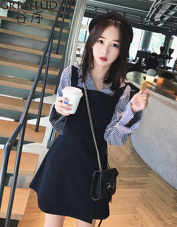 谷序2018春秋新款矮个子学生港风背带裙时髦套装女chic心机俏皮两件套