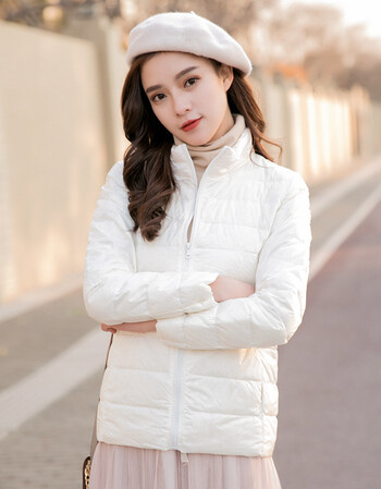 轻薄羽绒服女短款立领修身新款韩版连帽轻便超轻薄白鸭绒外套 白色