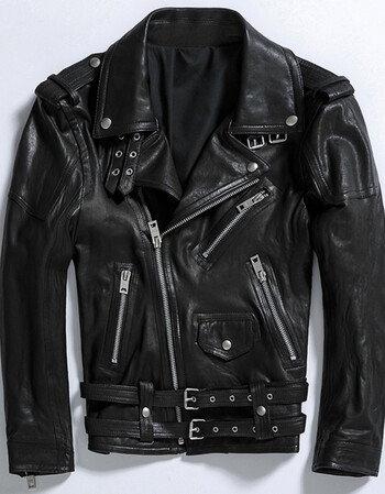 植鞣真皮皮衣男绵羊皮皮衣短款修身复古做旧哈雷机车皮夹克外套潮