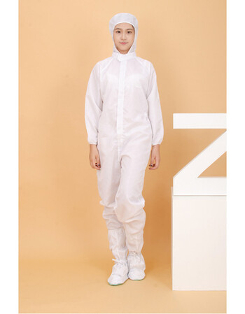 连体服净化室带软底靴无尘服静电防护服无尘车间静电工作服 白色连帽