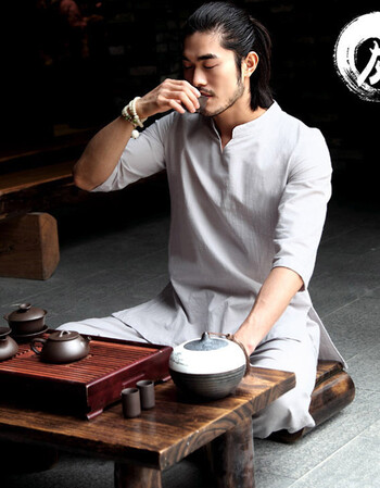 禅服男套装 居士服 禅意 中国风男装禅修服男套装夏季打坐服茶服 灰色