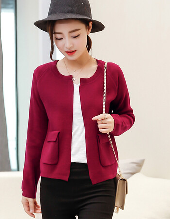 短版小外套小款羊绒开衫女土外搭上衣开胸外穿毛衣褂百搭小衫 酒红色