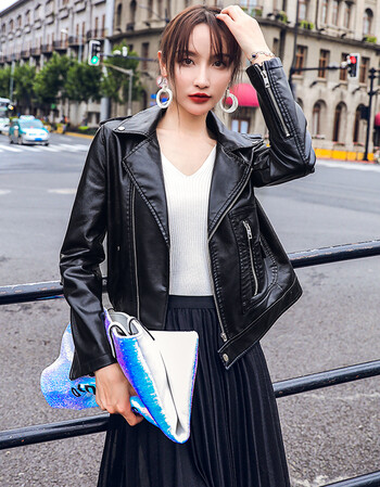 2018秋季新款皮衣女小外套短款学生显瘦修身韩版百搭机车皮夹克 黑色