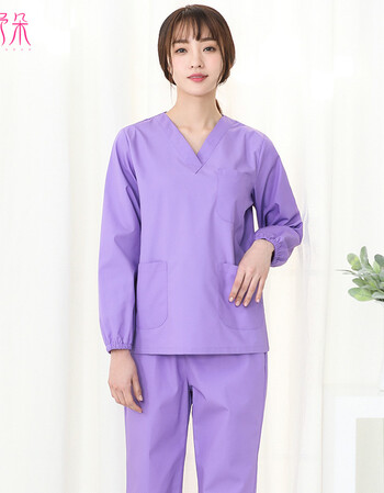 2018新款洗手衣长袖医生服分体套装女刷手服手术衣工作服手术服浅紫色