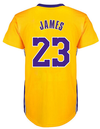 定制新赛季湖人詹姆斯23号城市版showtime球衣篮球队服男 黄色短袖 xl
