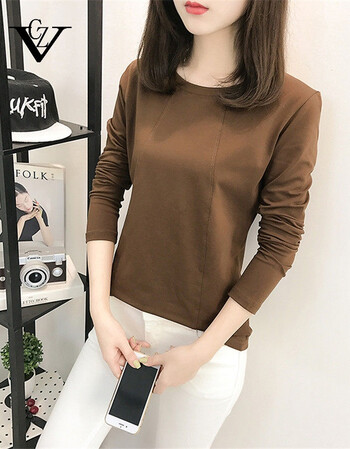 秋季新款潮秋衣外穿长袖t恤宽松百搭韩版上衣服女士打底衫 7223-棕色
