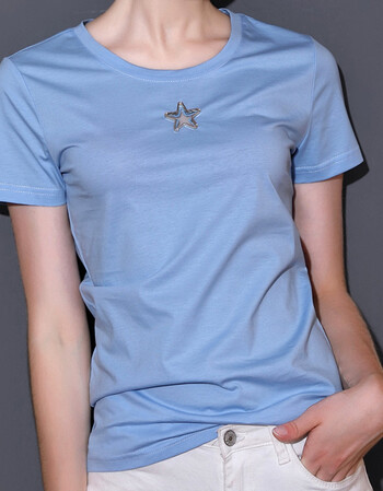 好店】2018夏季新款欧货丝光棉短袖t恤女色修身圆领打底衫潮 天蓝色