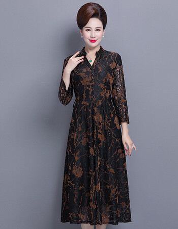 妈妈装秋装连衣裙中老年女装2018新款40-50岁高贵中长款过膝长袖c