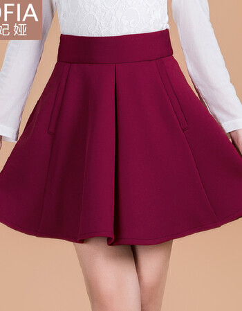 珂妃娅 短裙春秋半身裙女百搭纯色蓬蓬裙高腰修身口袋伞裙显瘦清新a字