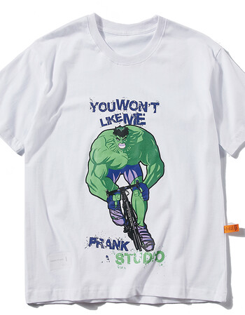 短袖男潮流夏季男士体桖半袖圆领新款宽松潮牌绿巨人印花t恤 白色 m